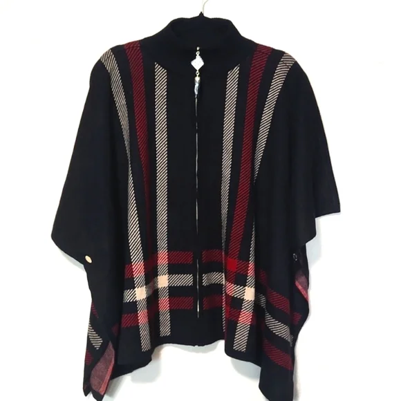 NWT Anne Klein Zip Front Poncho Sweater Size Medium - Picture 5 of 13